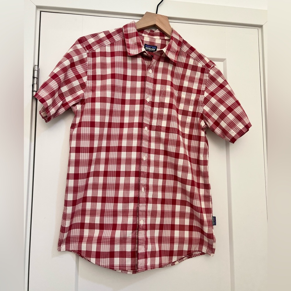 Patagonia Shirt Mens Short Sleeve Shirt Size M Button Down Plaid Organic Cotton